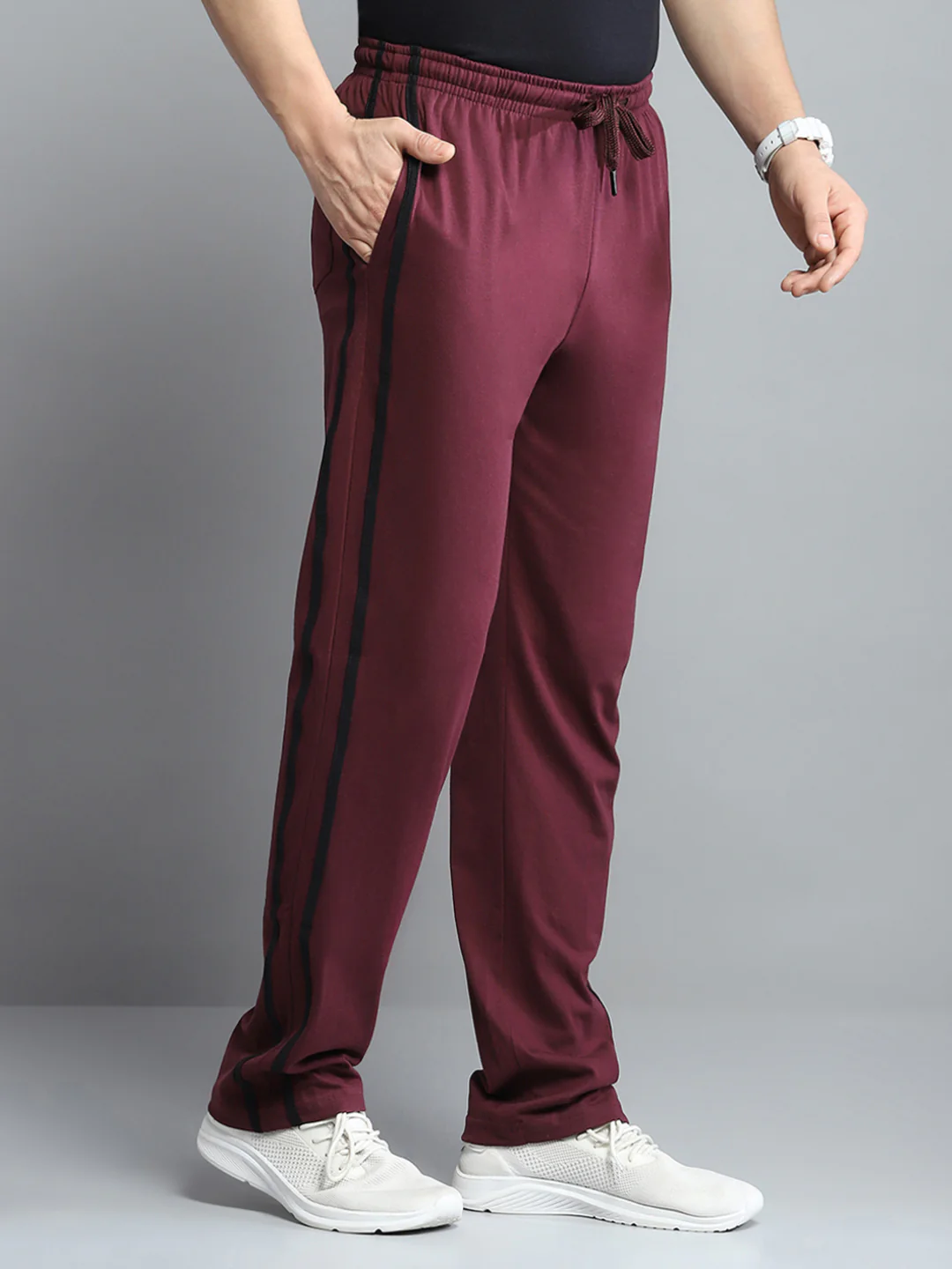 Men Maroon Solid Regular Fit Lower - Image 4