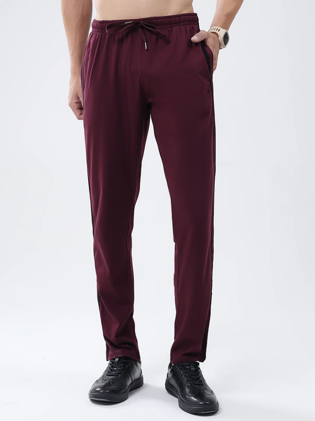 Men Maroon Solid Regular Fit Lower
