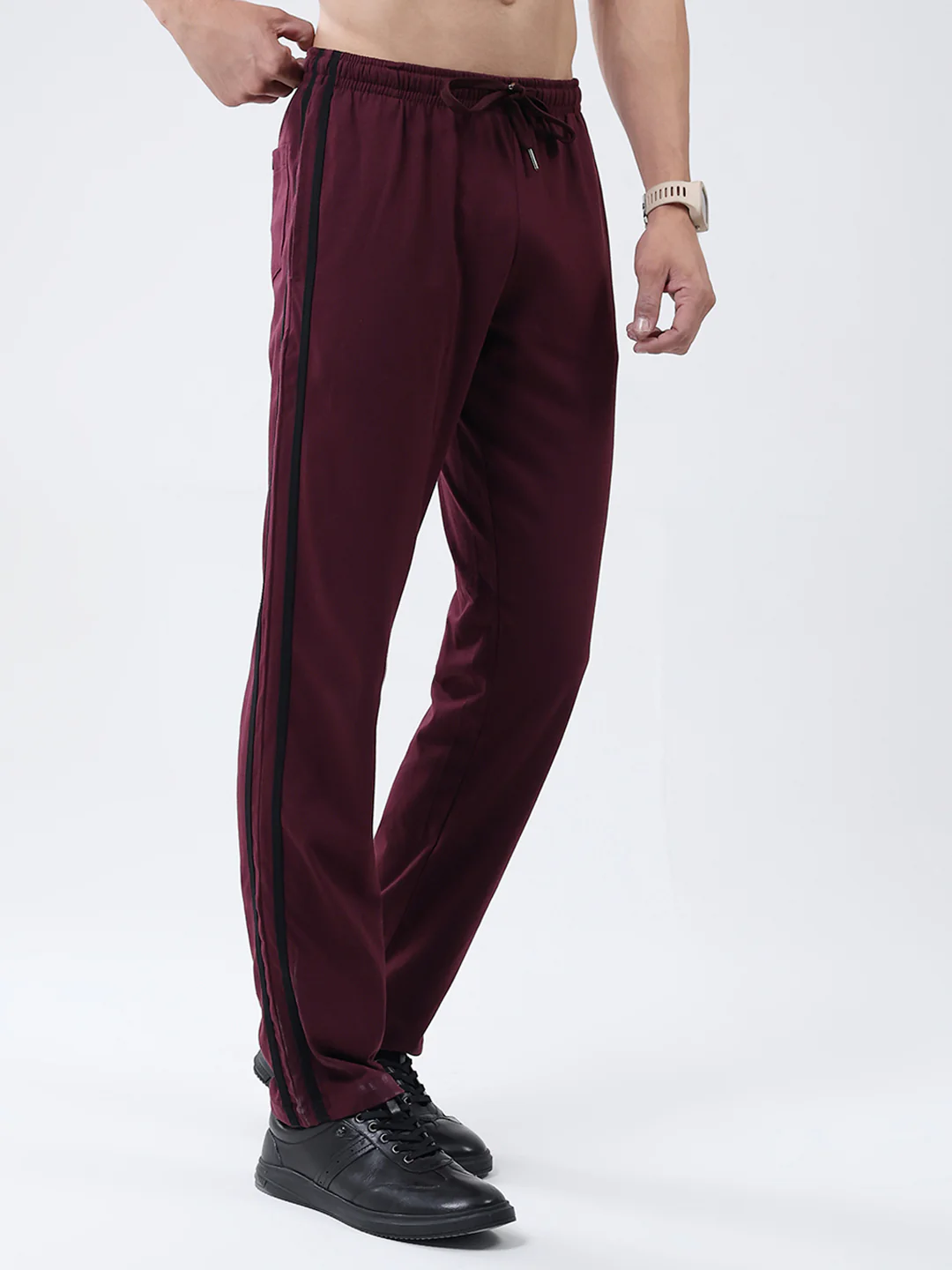 Men Maroon Solid Regular Fit Lower - Image 4