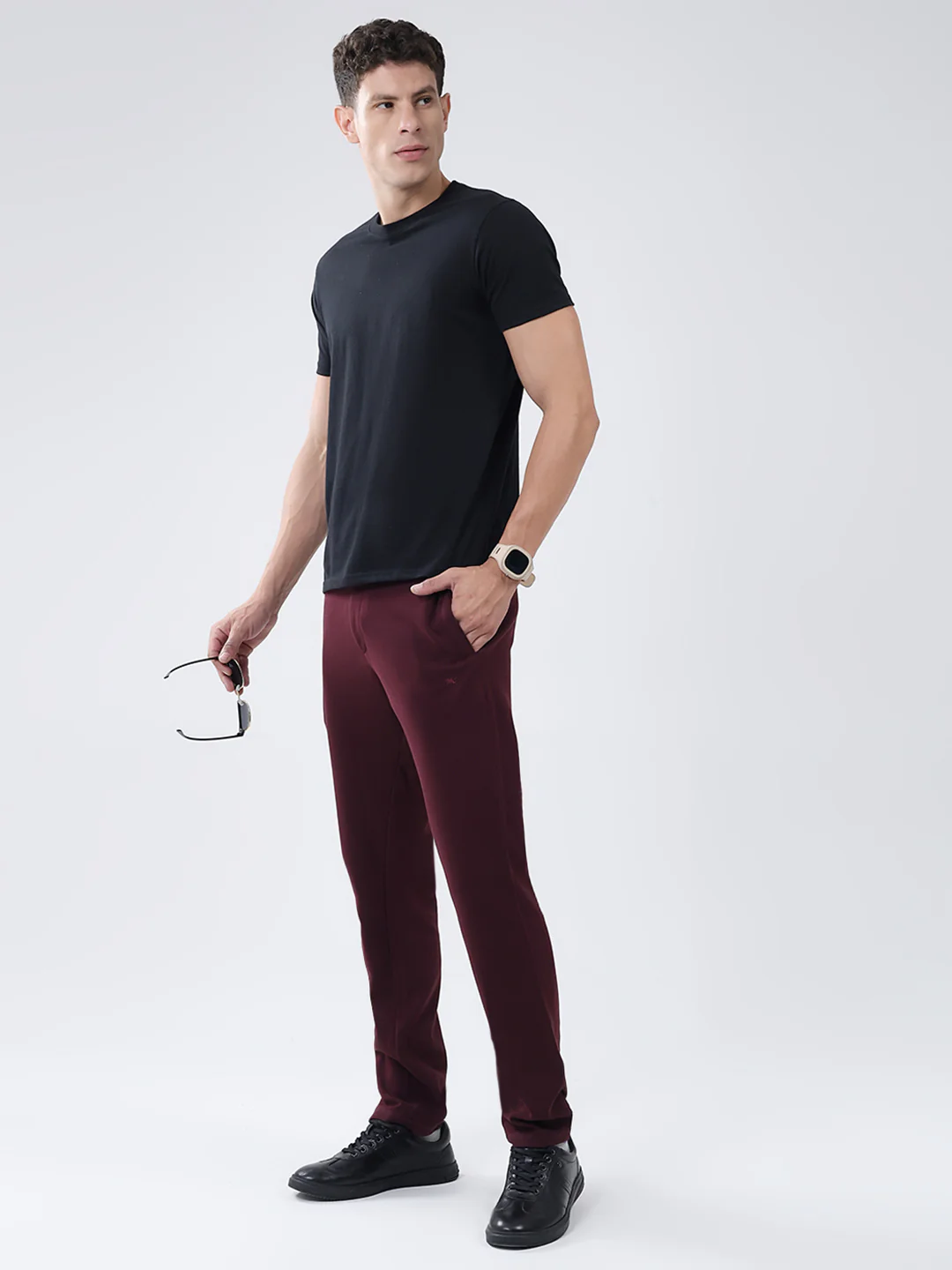 Men Maroon Solid Regular Fit Lower - Image 2