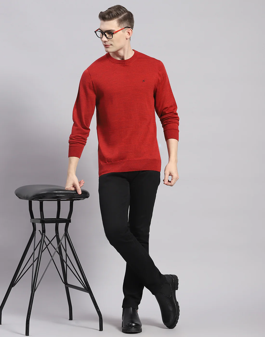 Men Maroon Solid Round Neck Full Sleeve Pullover - Image 2