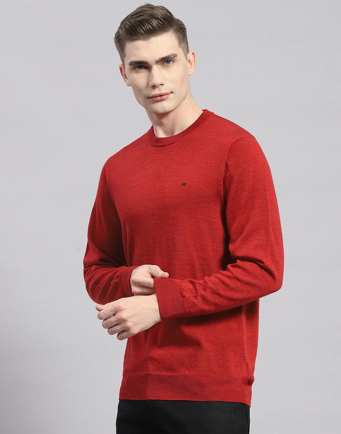 Men Maroon Solid Round Neck Full Sleeve Pullover - Image 3