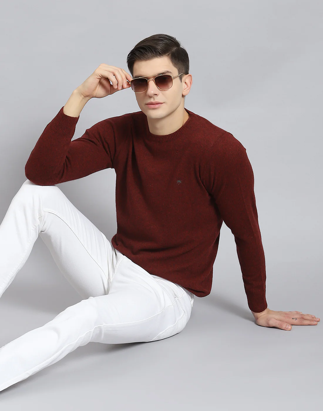 Men Maroon Solid Round Neck Full Sleeve Pullover - Image 2