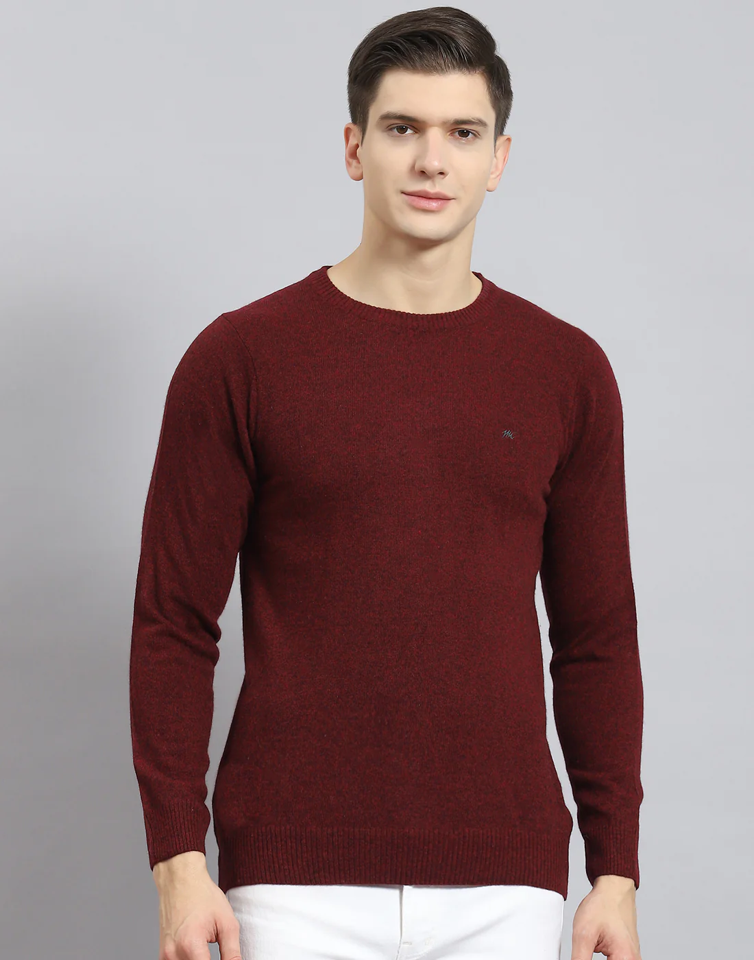 Men Maroon Solid Round Neck Full Sleeve Pullover - Image 3