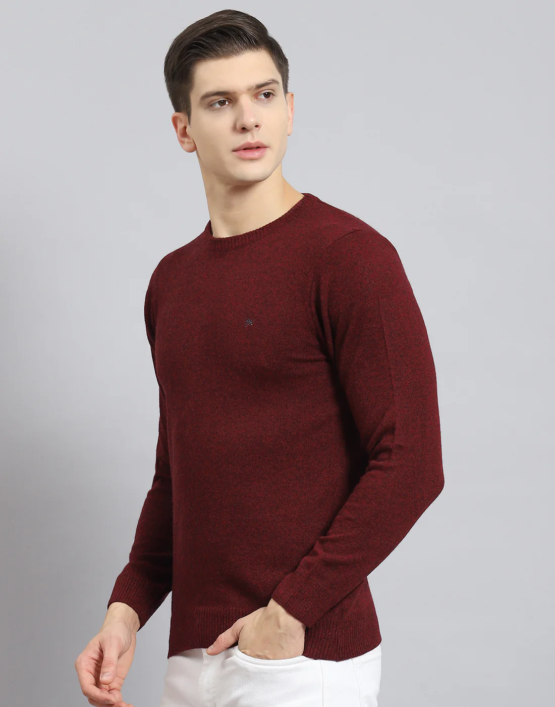 Men Maroon Solid Round Neck Full Sleeve Pullover - Image 4
