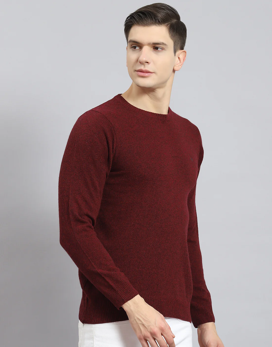 Men Maroon Solid Round Neck Full Sleeve Pullover - Image 5