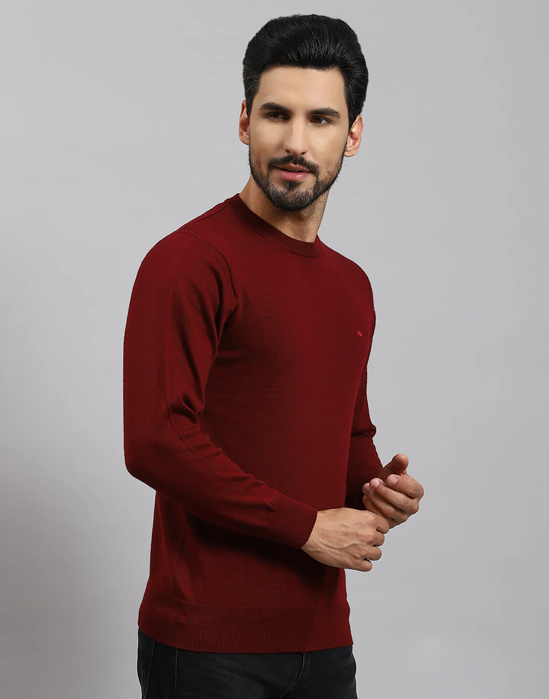 Men Maroon Solid Round Neck Full Sleeve Pullover - Image 4