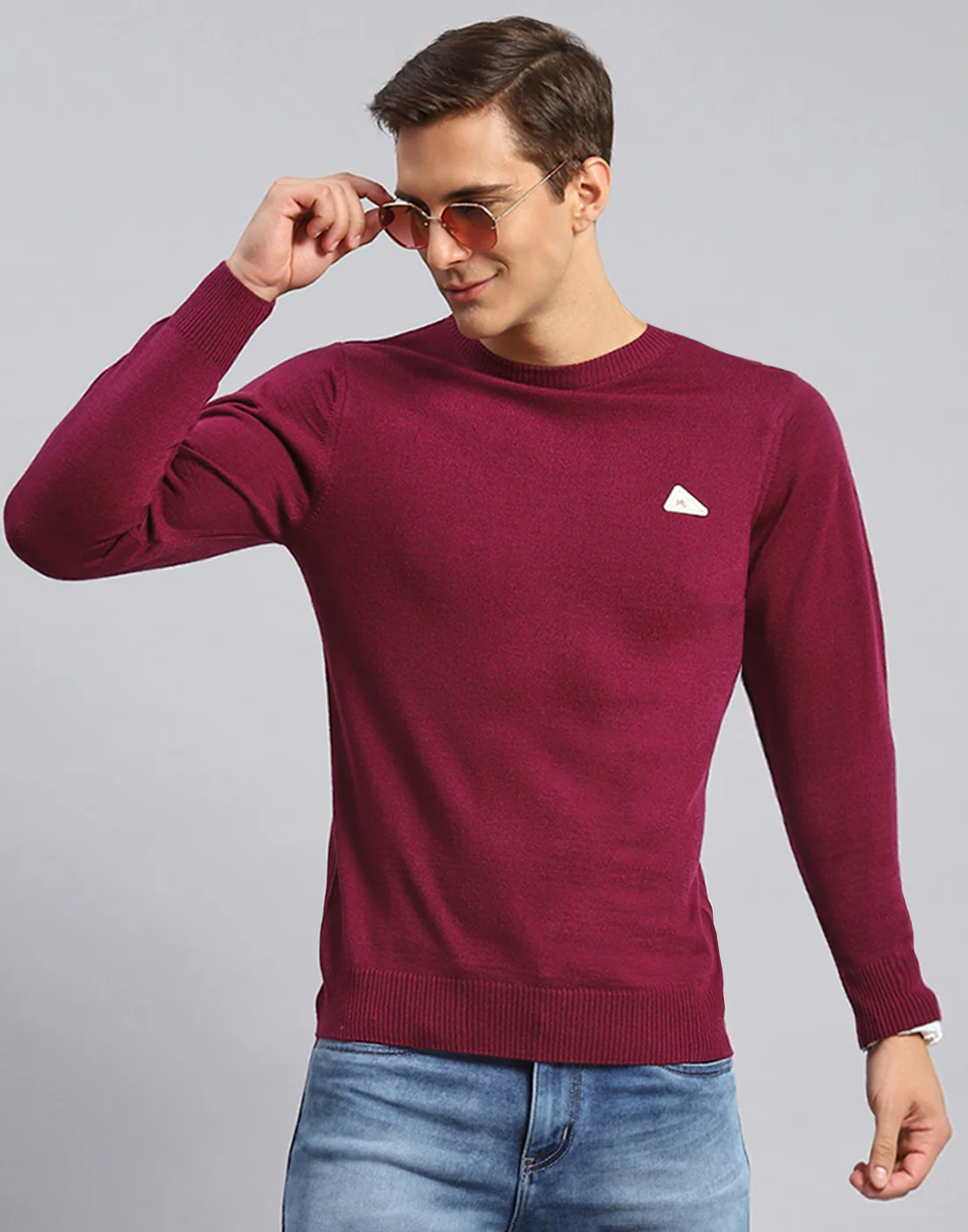 Men Maroon Solid Round Neck Full Sleeve Pullover - Image 2