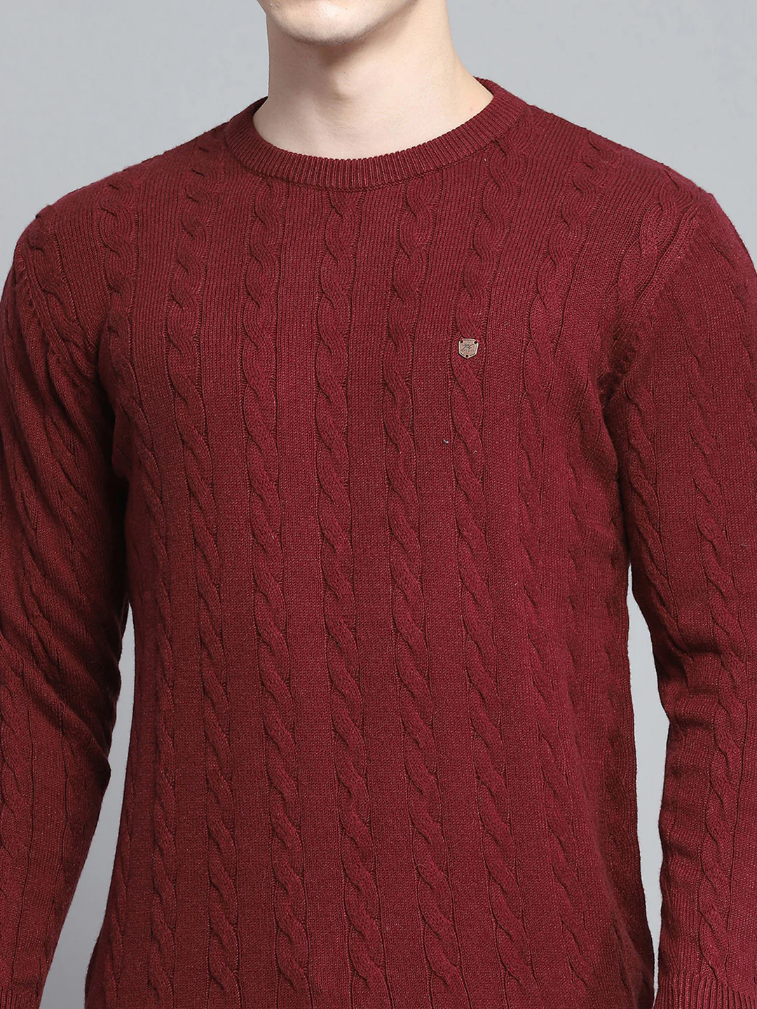Men Maroon Solid Round Neck Full Sleeve Pullover - Image 6