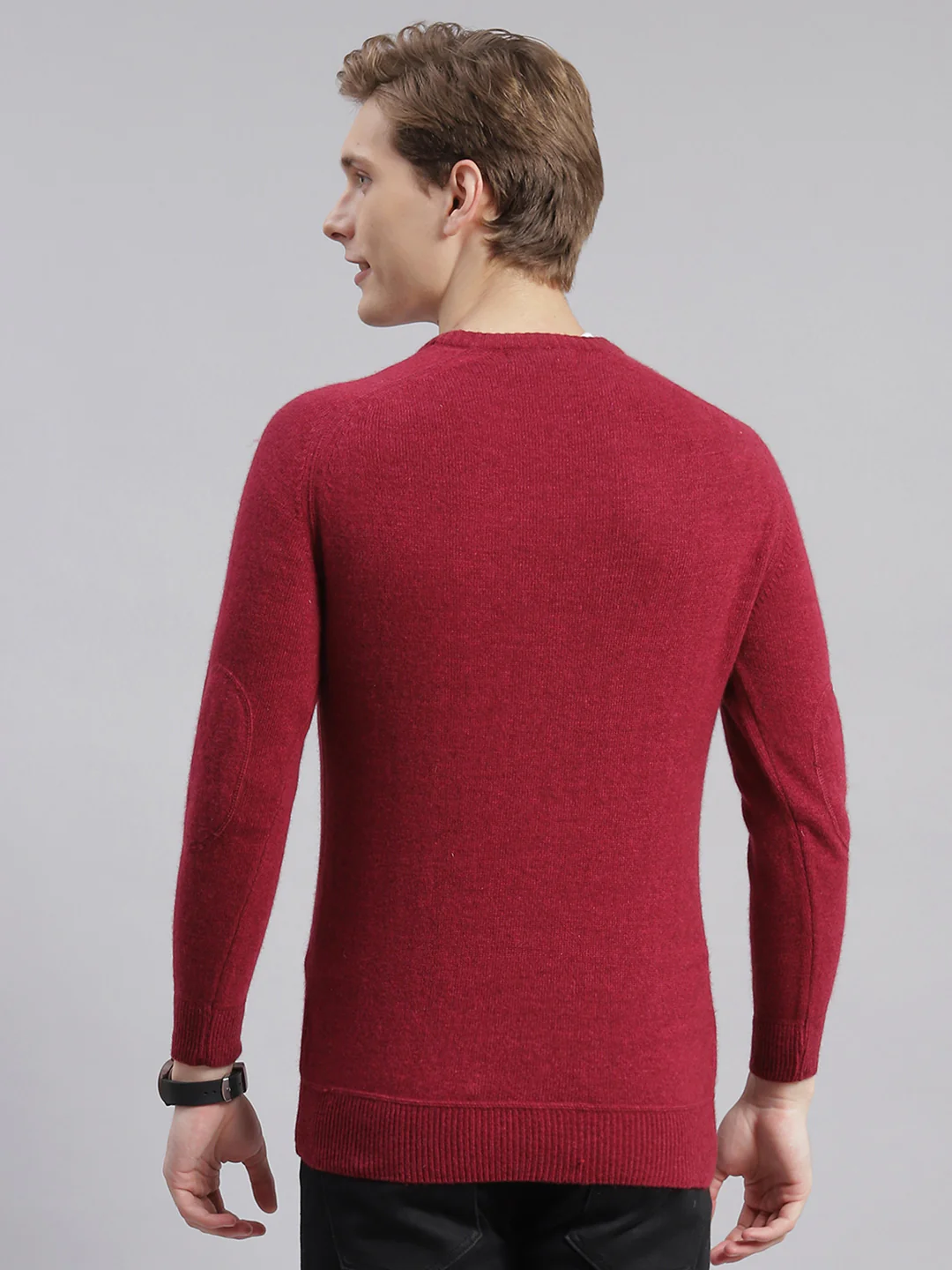 Men Maroon Solid Round Neck Full Sleeve Sweaters/Pullovers - Image 5