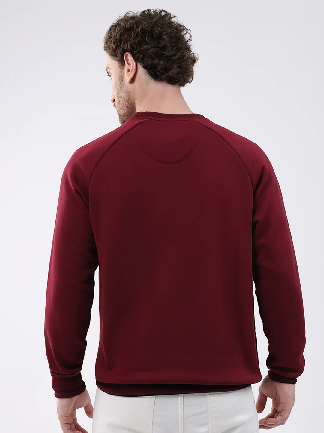 Men Maroon Solid Round Neck Full Sleeve Sweatshirt - Image 5