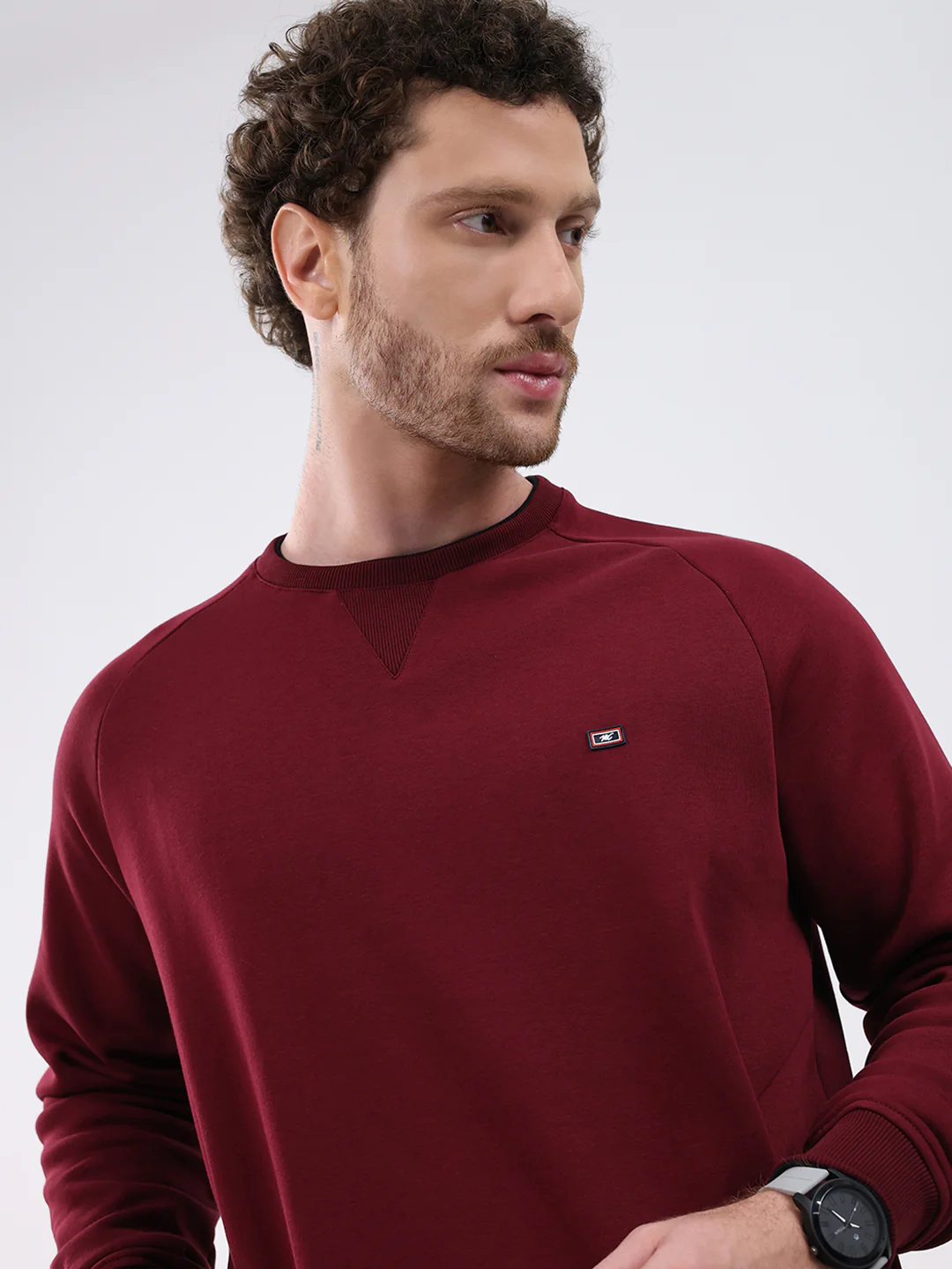 Men Maroon Solid Round Neck Full Sleeve Sweatshirt - Image 6