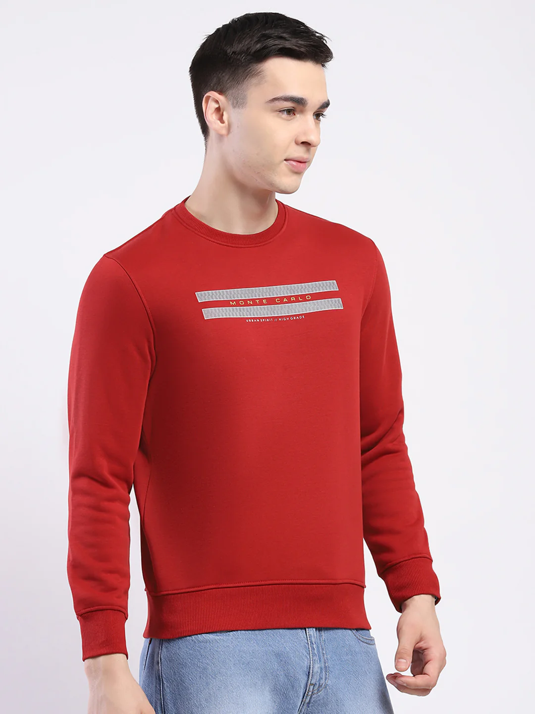 Men Maroon Solid Round Neck Full Sleeve Sweatshirt - Image 4