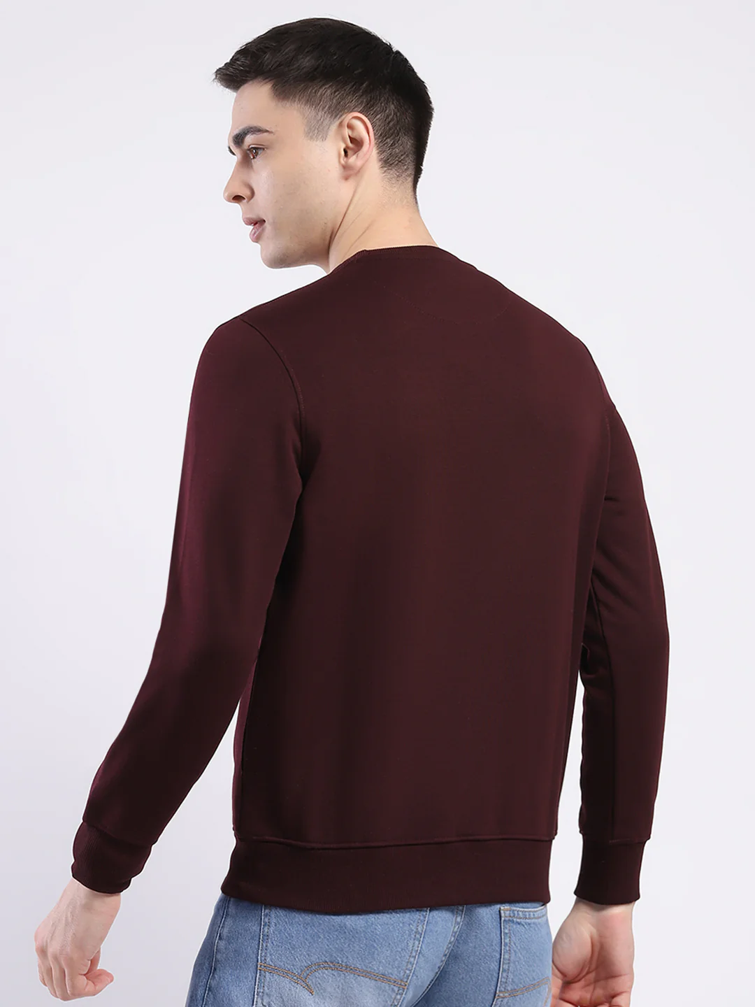 Men Maroon Solid Round Neck Full Sleeve Sweatshirt - Image 5