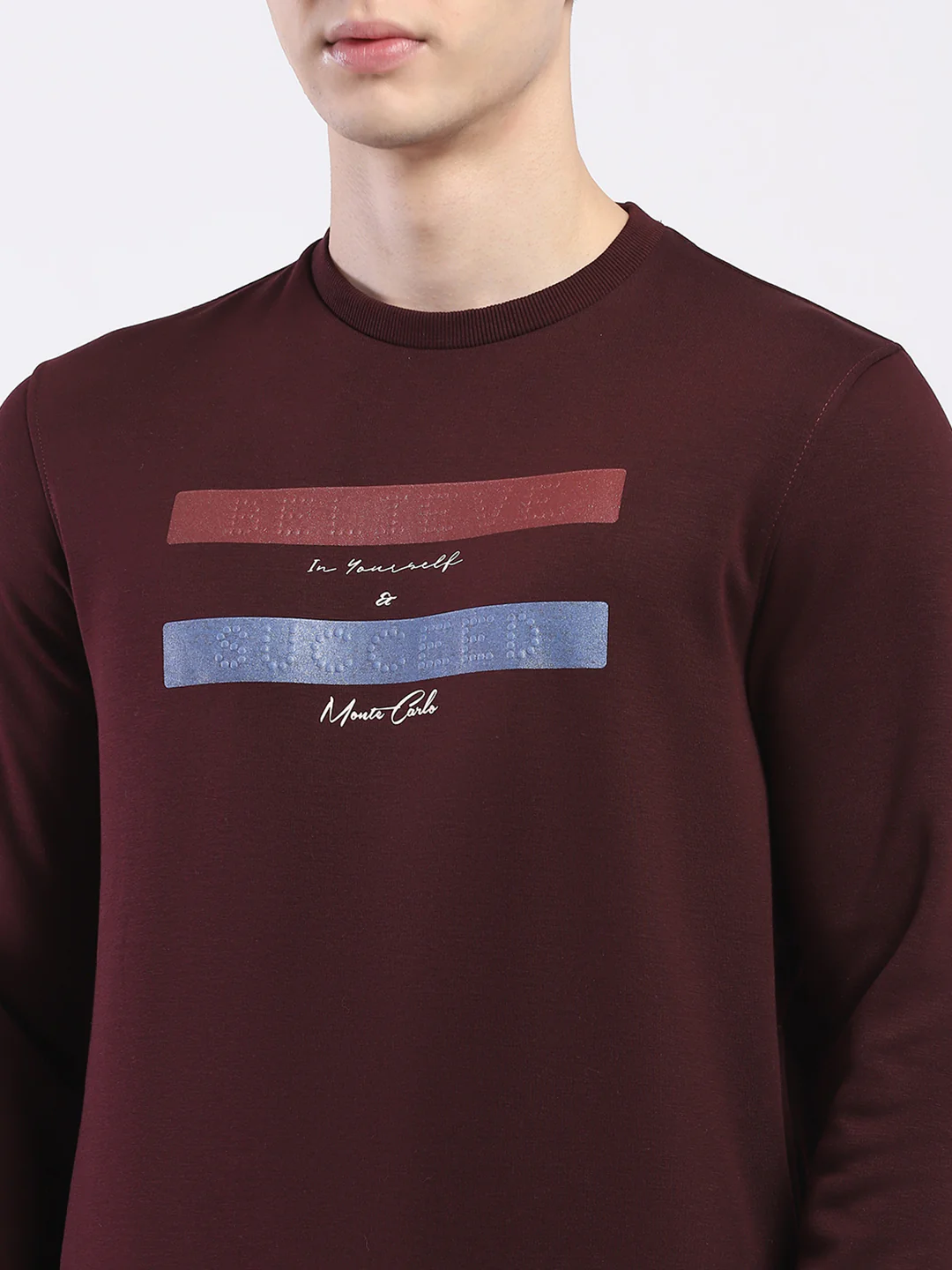 Men Maroon Solid Round Neck Full Sleeve Sweatshirt - Image 7