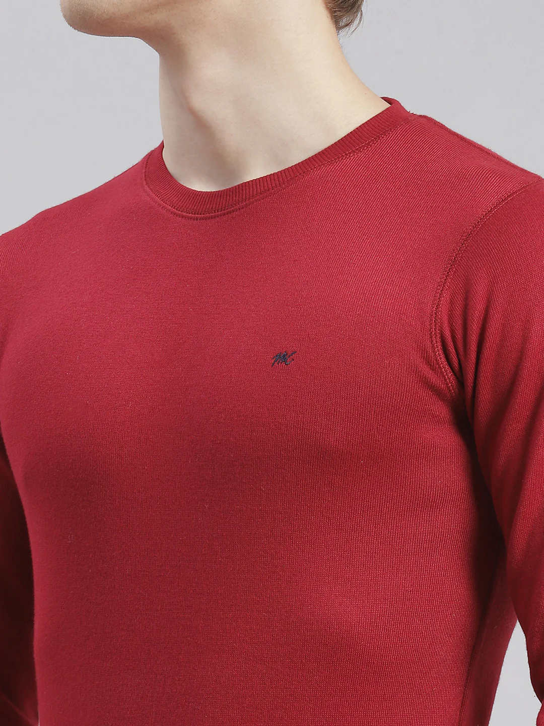 Men Maroon Solid Round Neck Full Sleeve T-Shirts - Image 6
