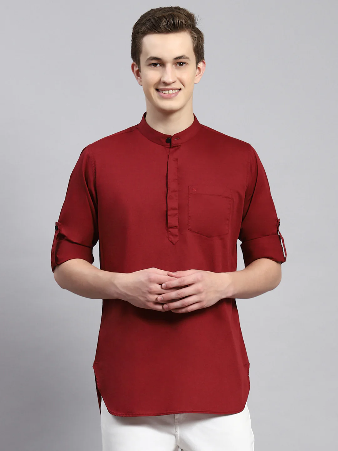 Men Maroon Solid Shirt - Image 2