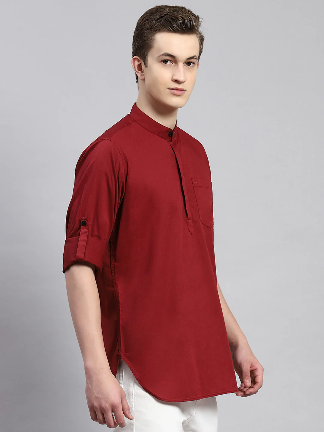 Men Maroon Solid Shirt - Image 3