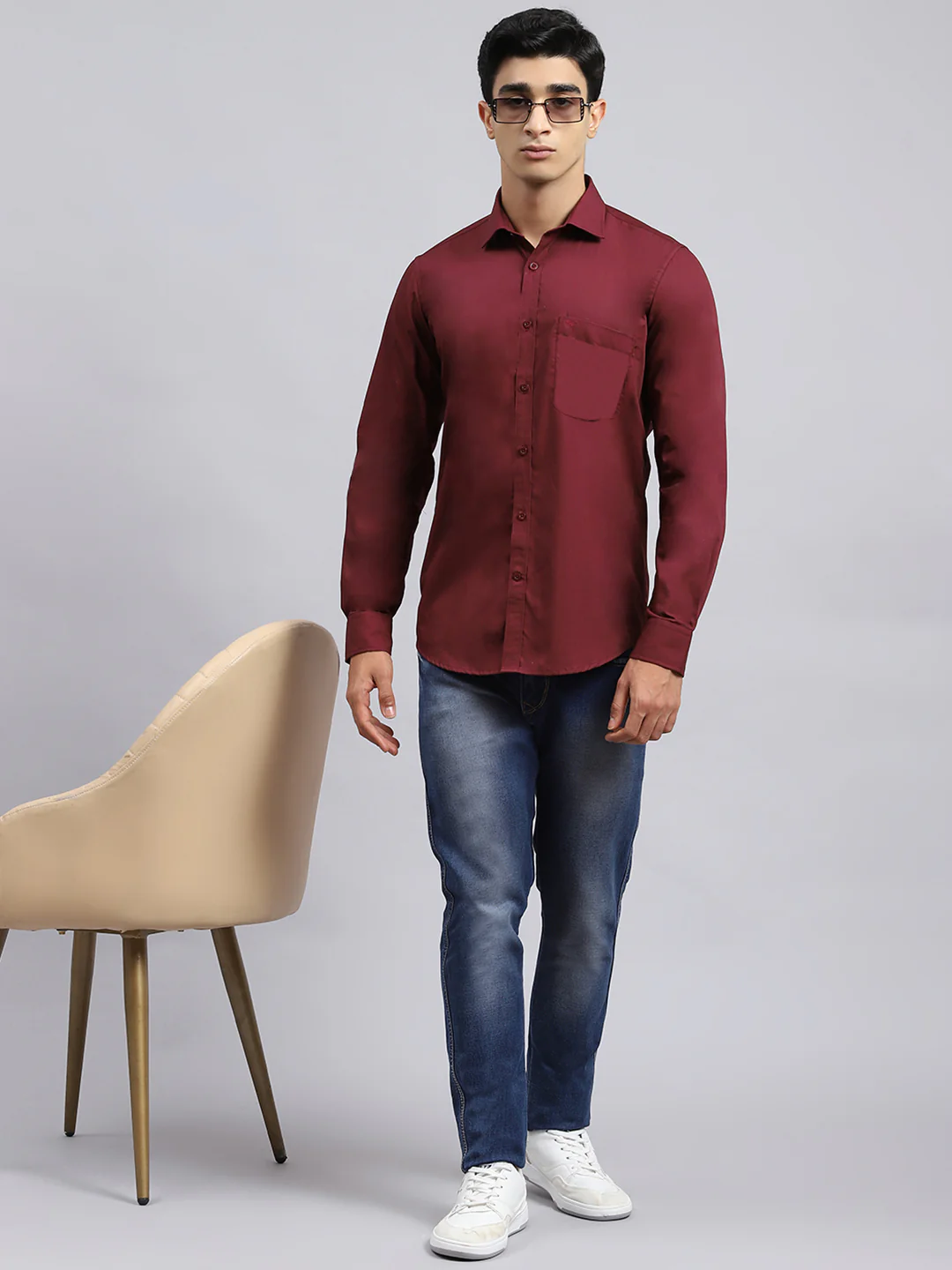 Men Maroon Solid Shirt