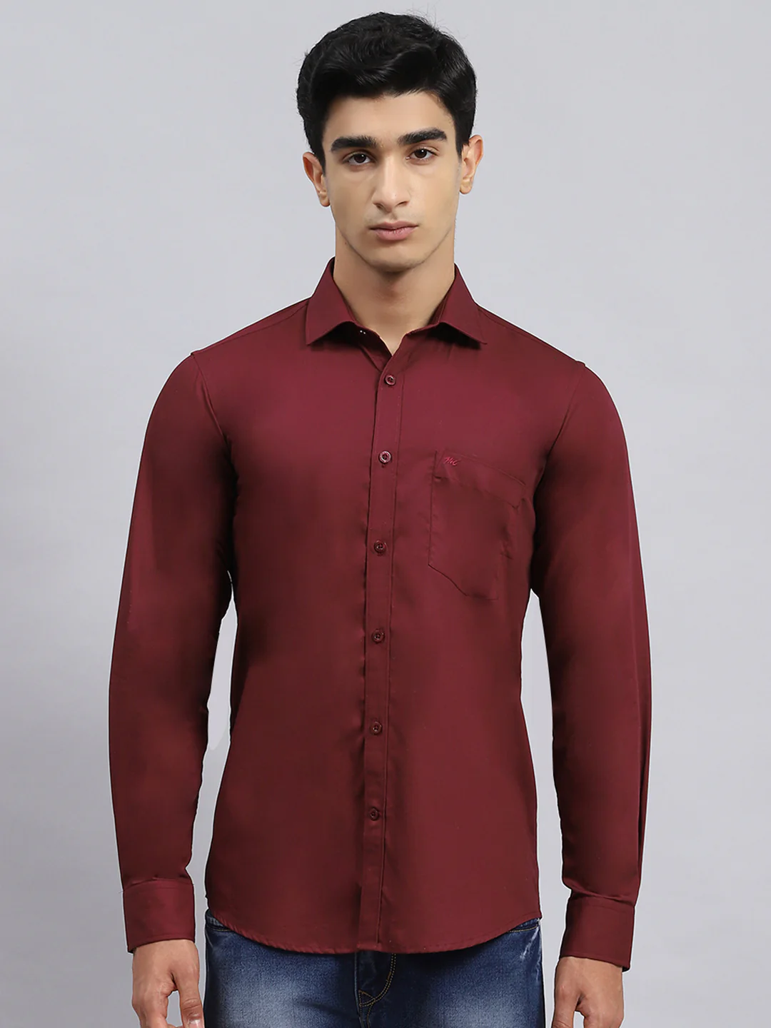 Men Maroon Solid Shirt - Image 2