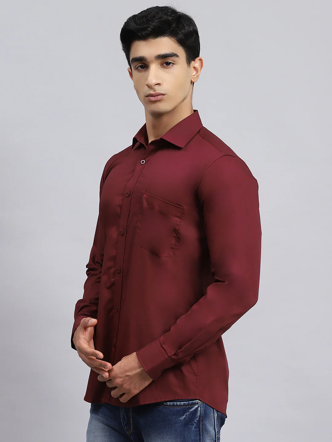 Men Maroon Solid Shirt - Image 4