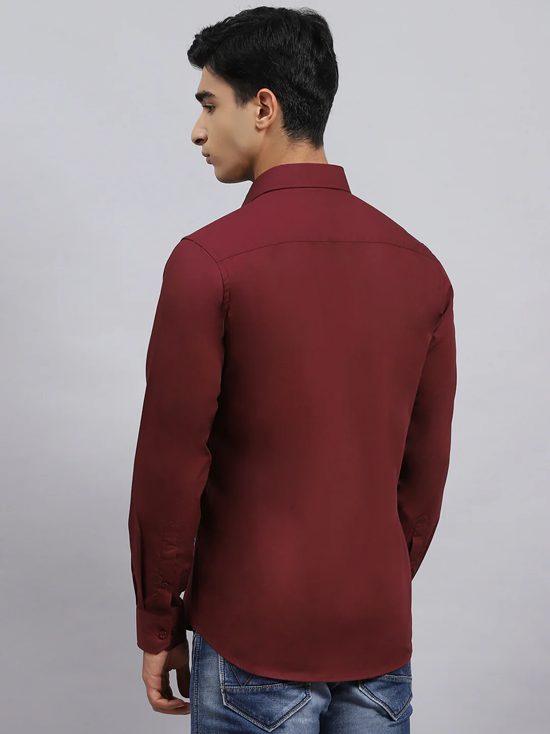 Men Maroon Solid Shirt - Image 5
