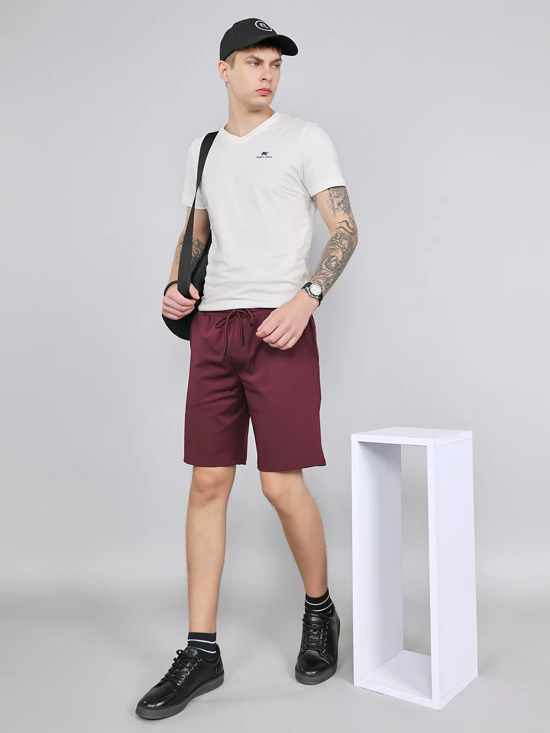 Men Maroon Solid Smart Fit Bermuda - Image 6