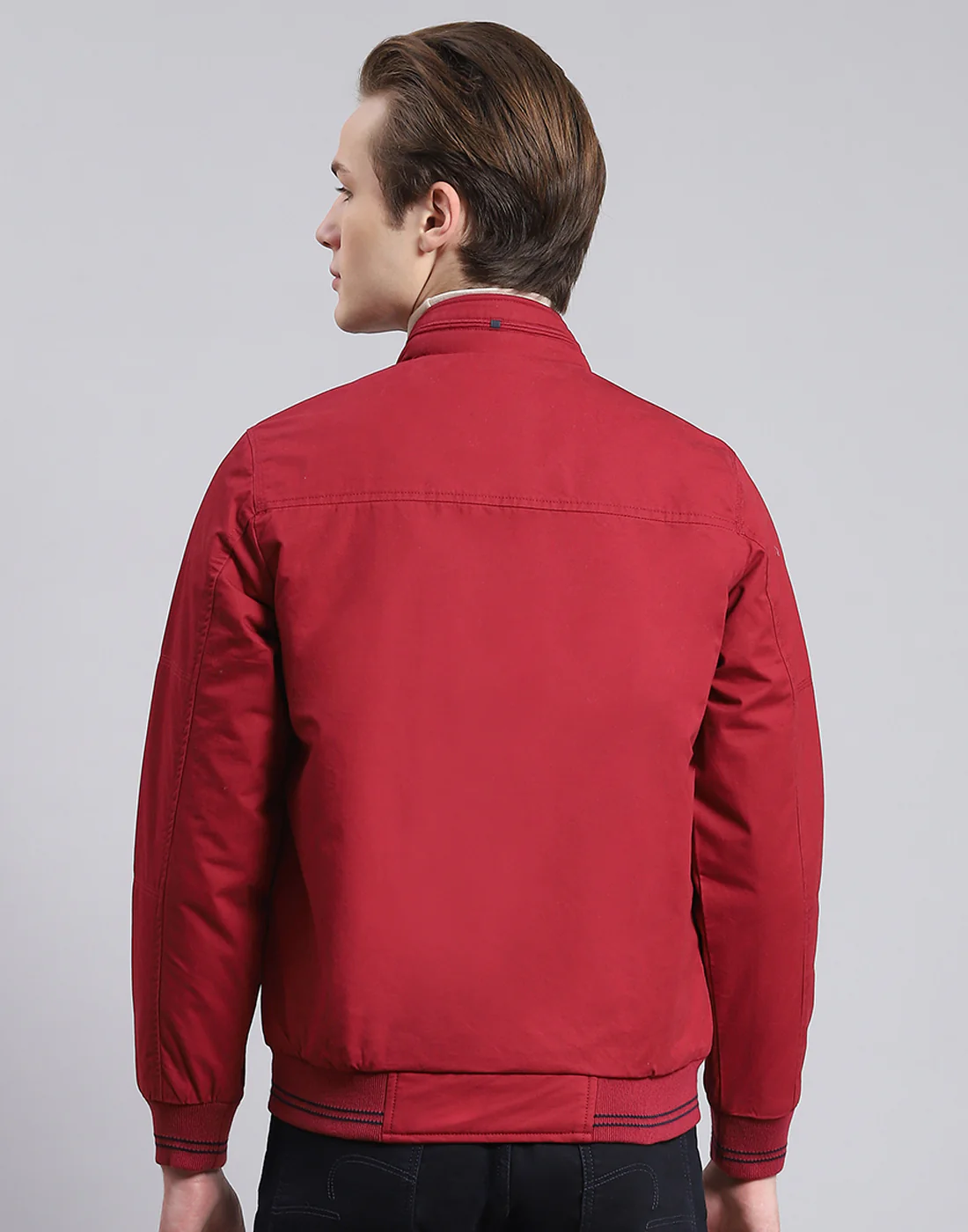 Men Maroon Solid Stand Collar Full Sleeve Jacket - Image 5