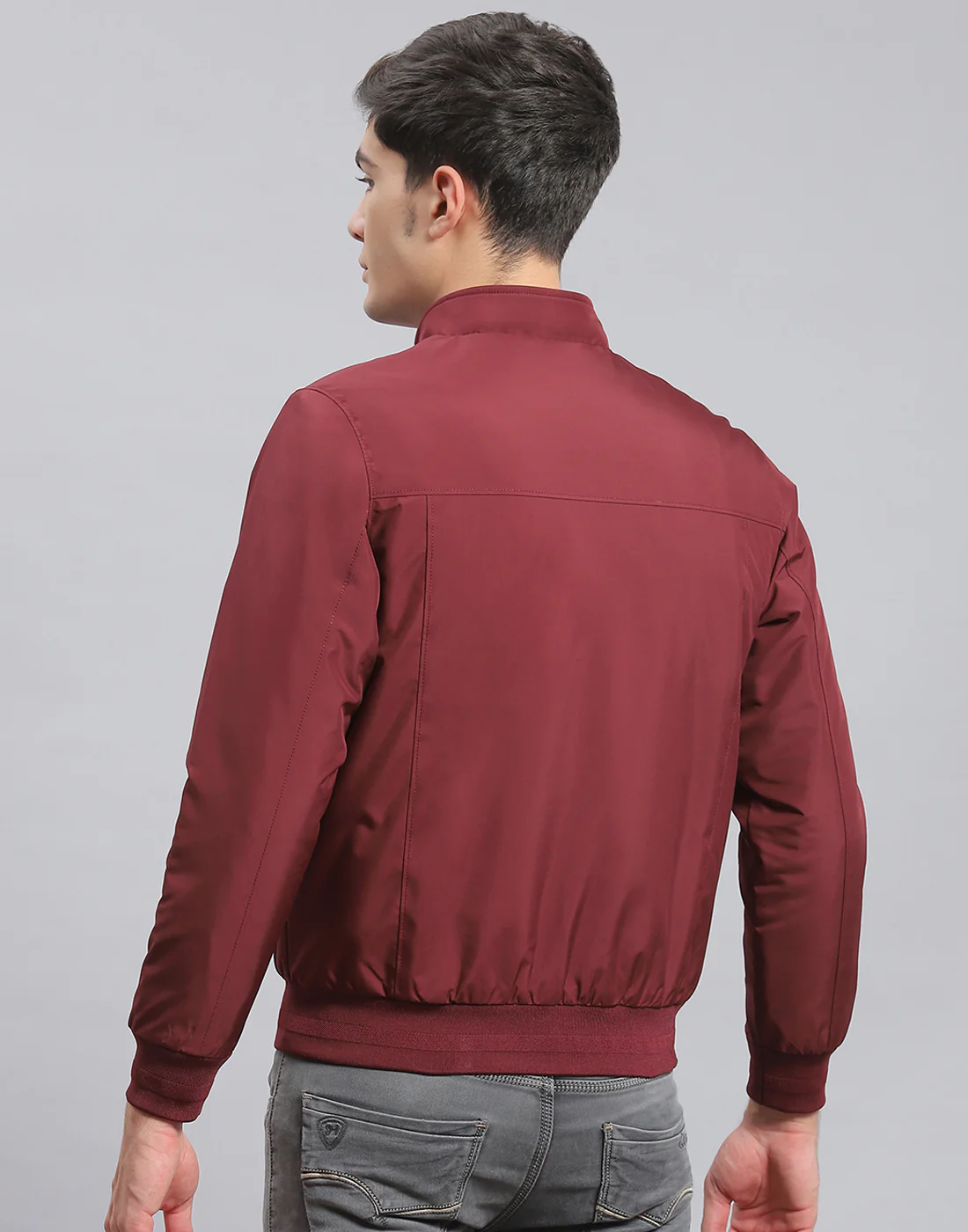 Men Maroon Solid Stand Collar Full Sleeve Jacket - Image 5