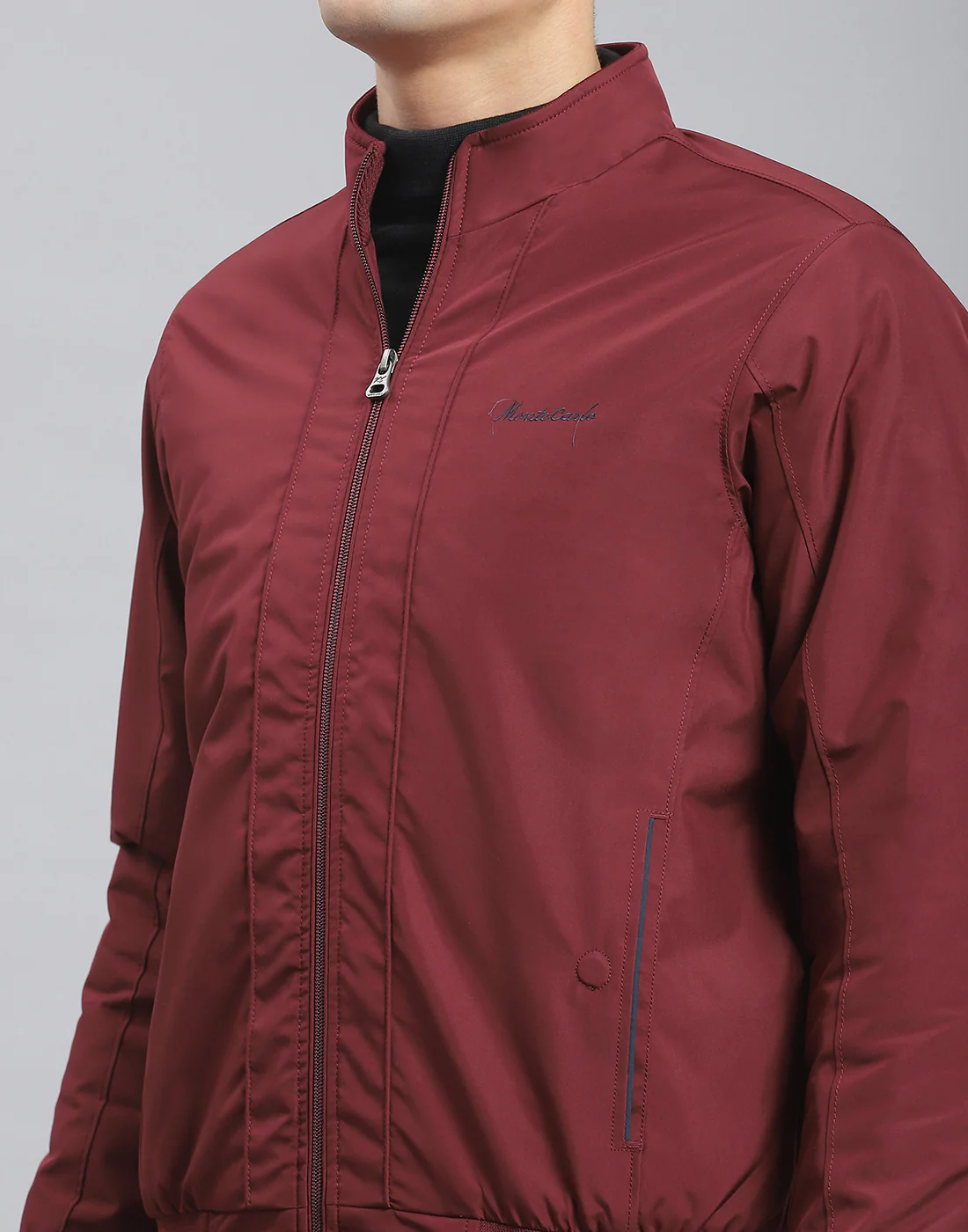 Men Maroon Solid Stand Collar Full Sleeve Jacket - Image 6