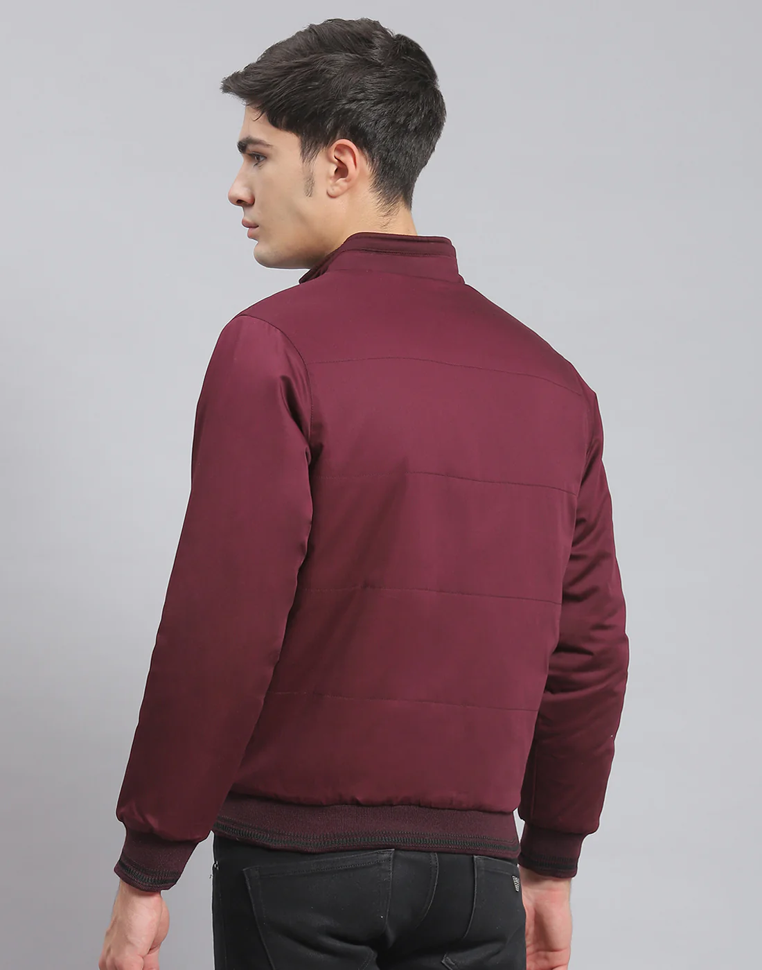 Men Maroon Solid Stand Collar Full Sleeve Jacket - Image 5