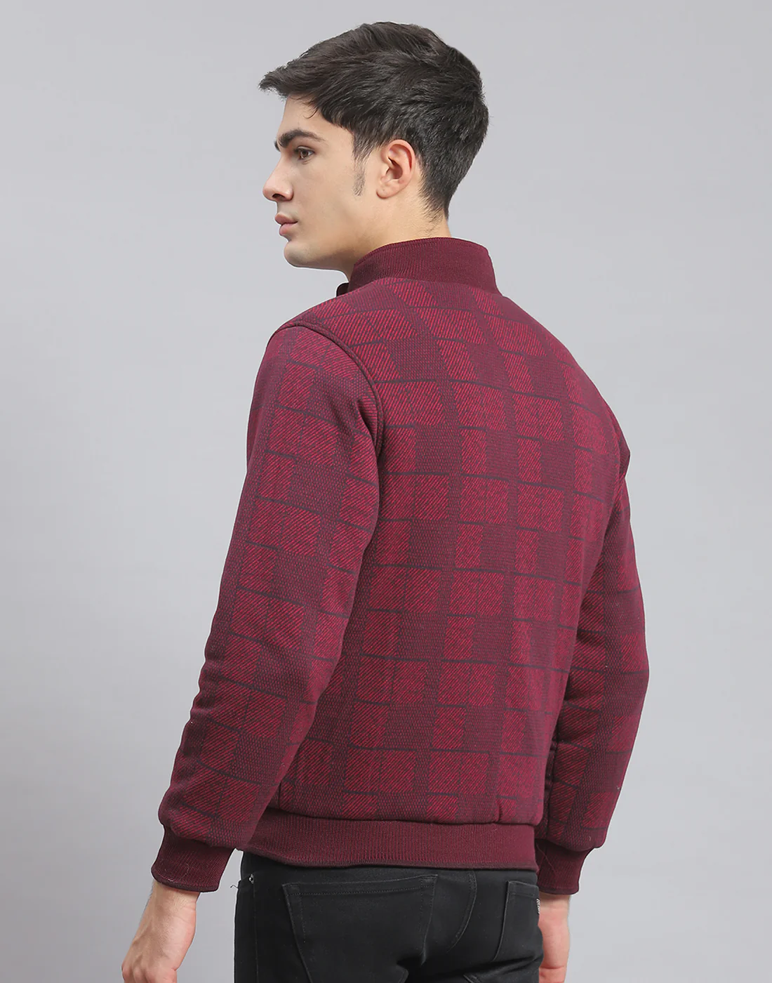 Men Maroon Solid Stand Collar Full Sleeve Jacket - Image 7