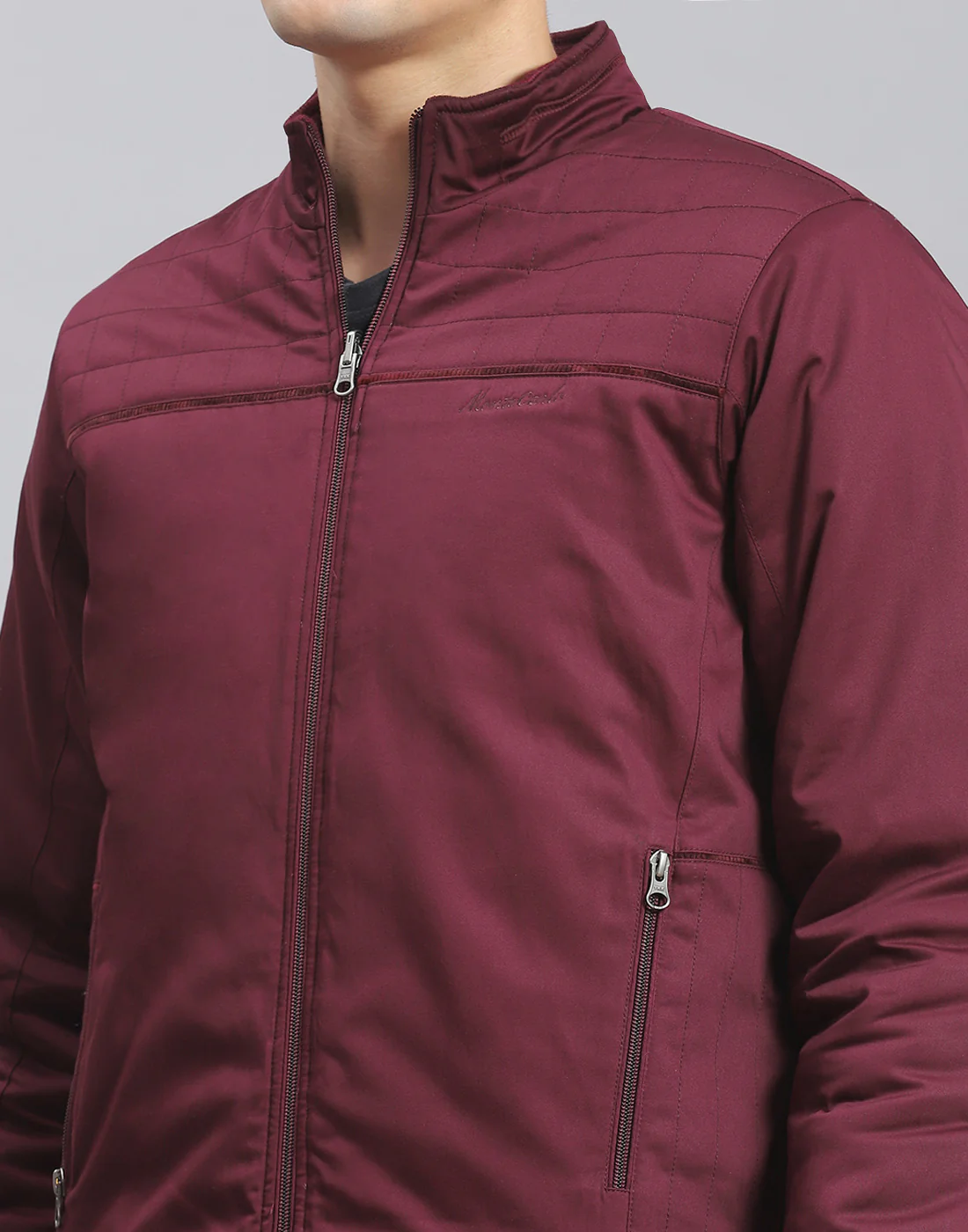 Men Maroon Solid Stand Collar Full Sleeve Jacket - Image 8