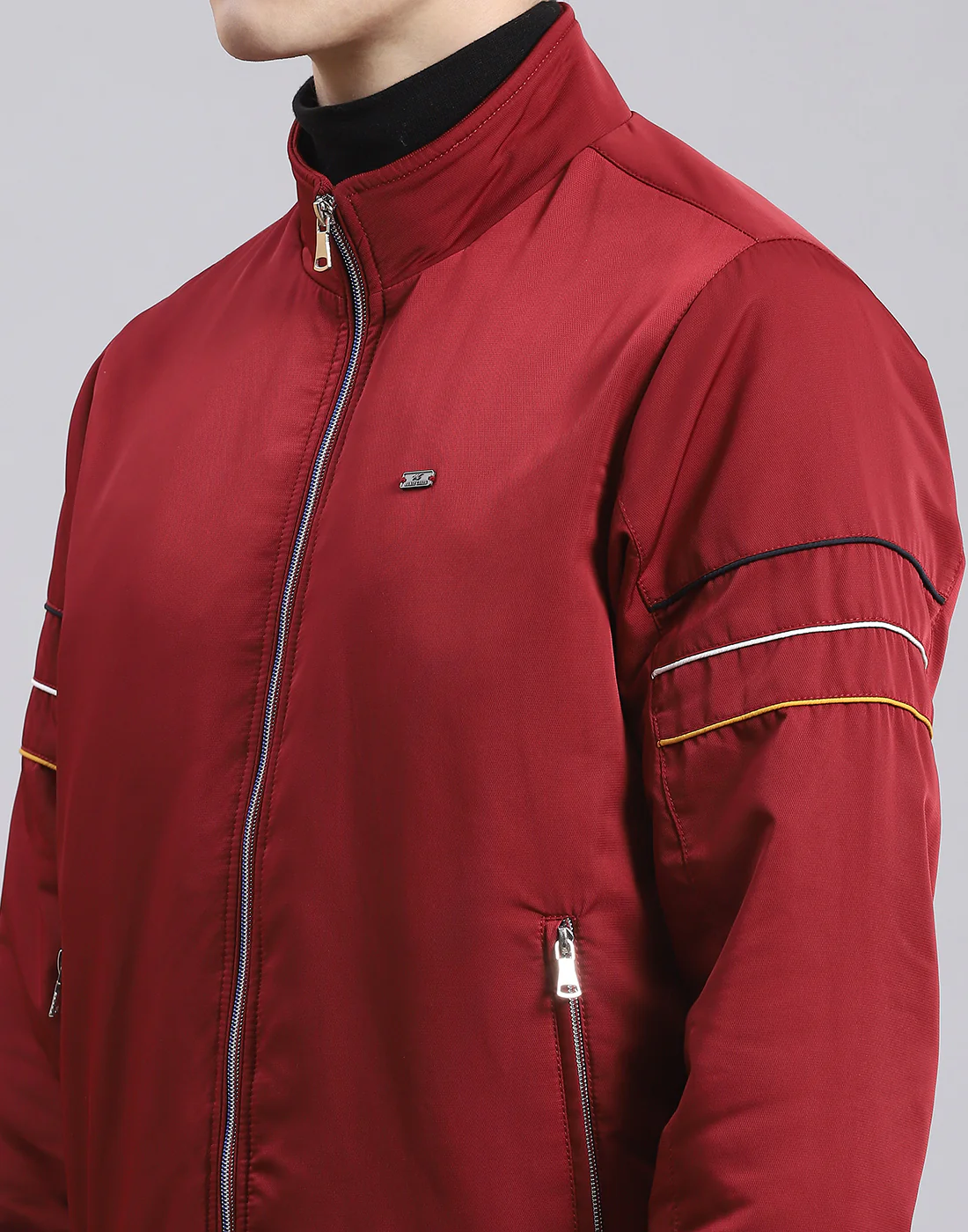 Men Maroon Solid Stand Collar Full Sleeve Jacket - Image 7