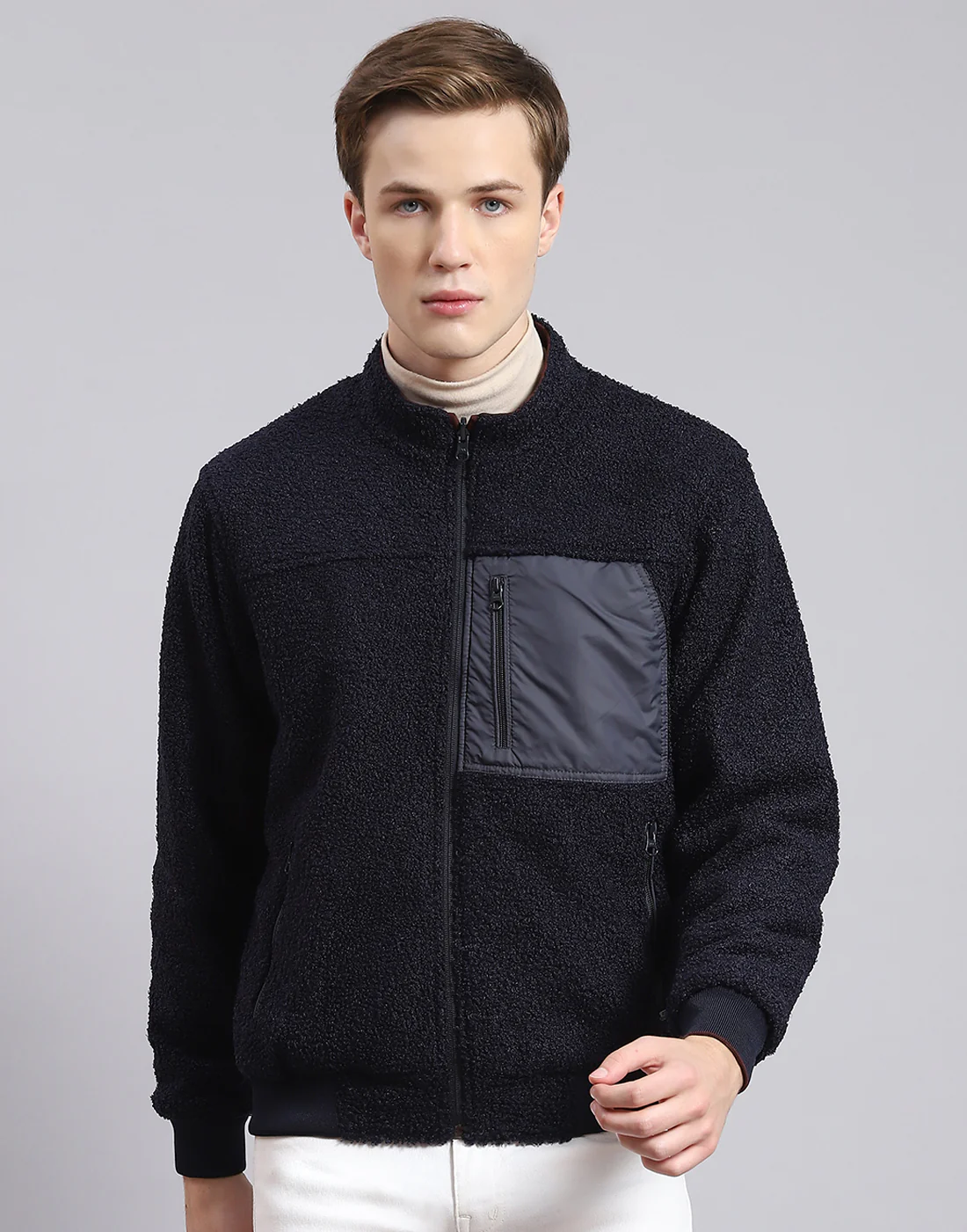 Men Maroon Solid Stand Collar Full Sleeve Jacket - Image 2