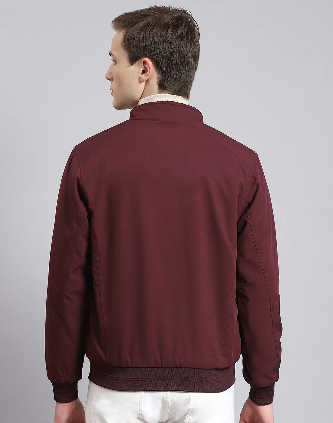 Men Maroon Solid Stand Collar Full Sleeve Jacket - Image 6