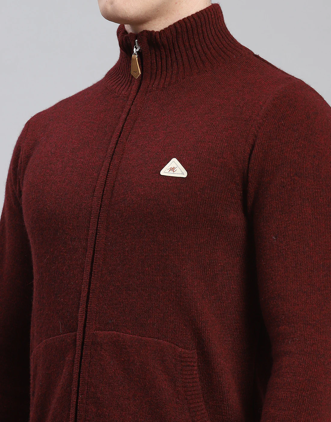 Men Maroon Solid Stand Collar Full Sleeve Pullover - Image 7