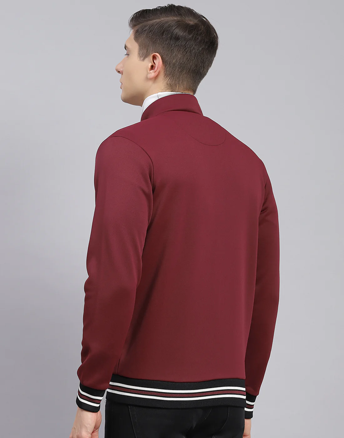 Men Maroon Solid Stand Collar Full Sleeve Sweatshirt - Image 7