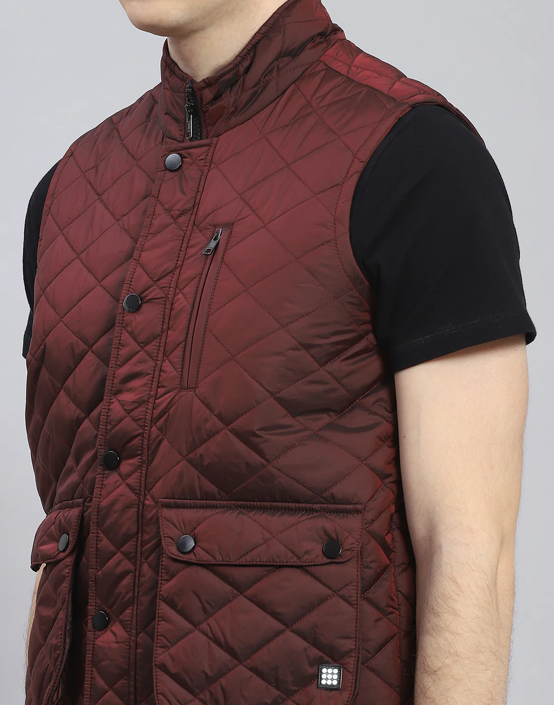 Rock.it Men Maroon Solid Stand Collar Sleeveless Jacket - Image 7