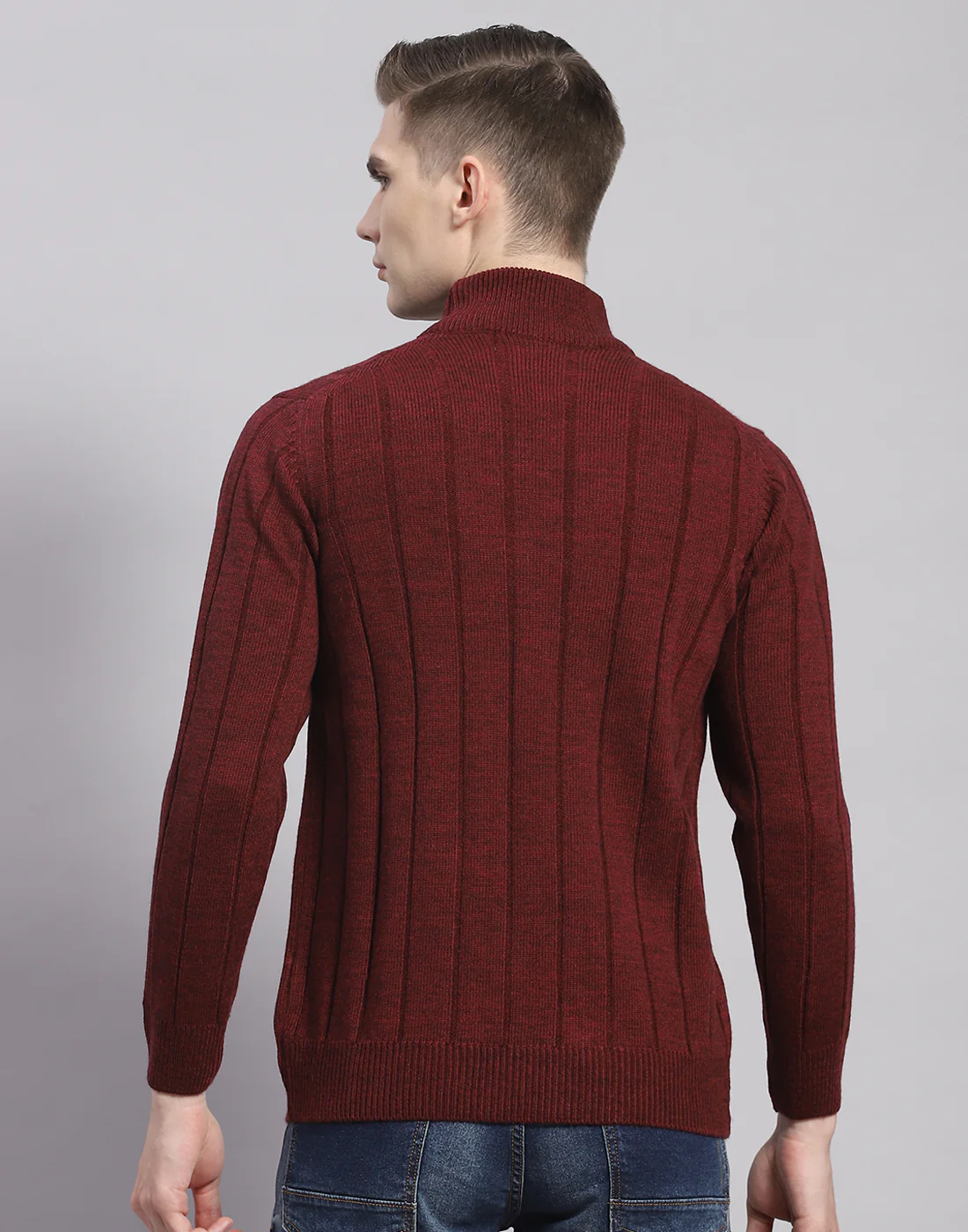 Men Maroon Solid T Neck Full Sleeve Pullover - Image 6