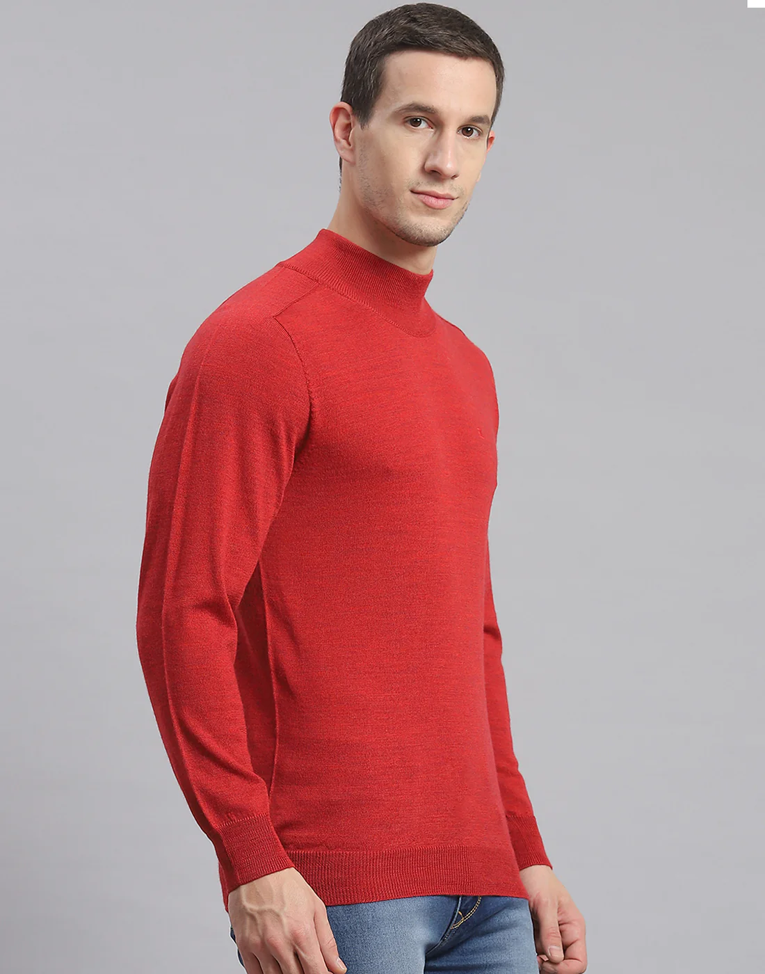 Men Maroon Solid T Neck Full Sleeve Sweater - Image 4