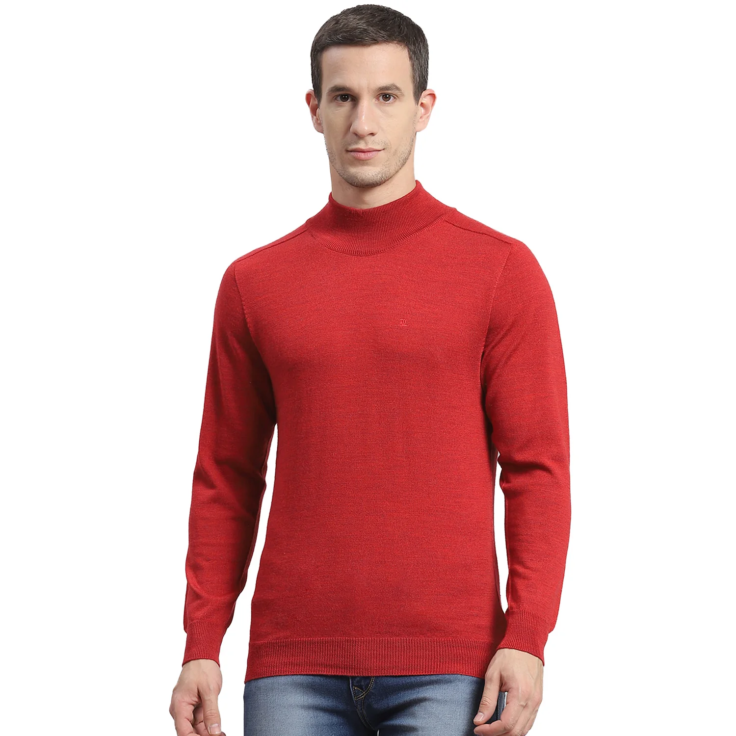 Men Maroon Solid T Neck Full Sleeve Sweater - Image 5