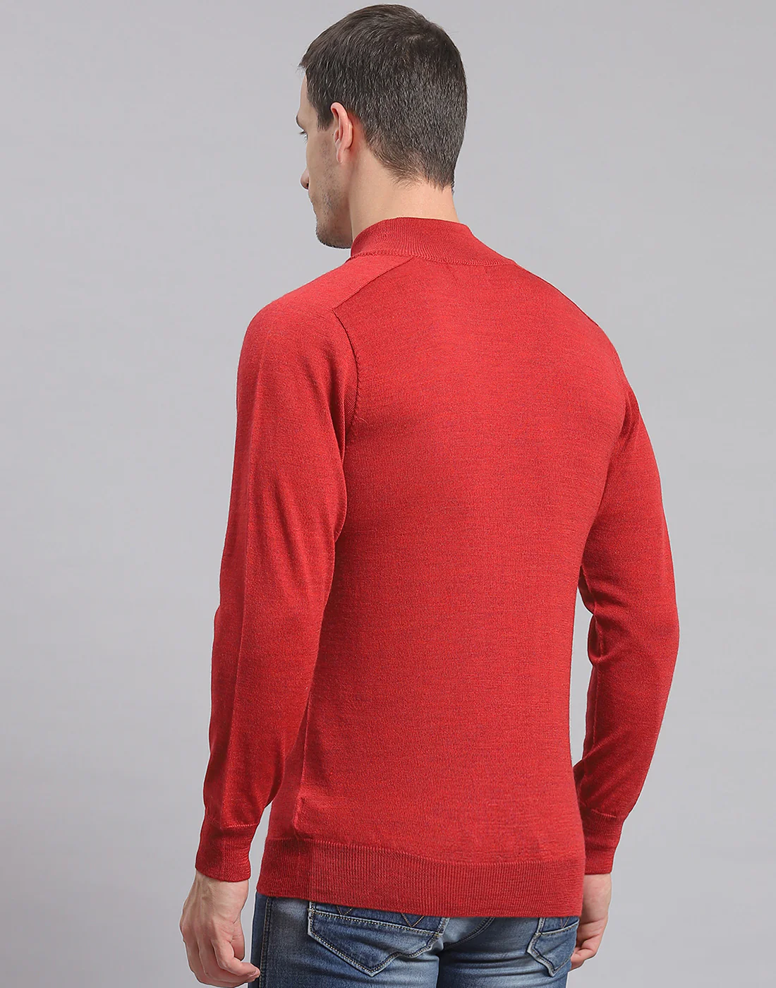 Men Maroon Solid T Neck Full Sleeve Sweater - Image 6