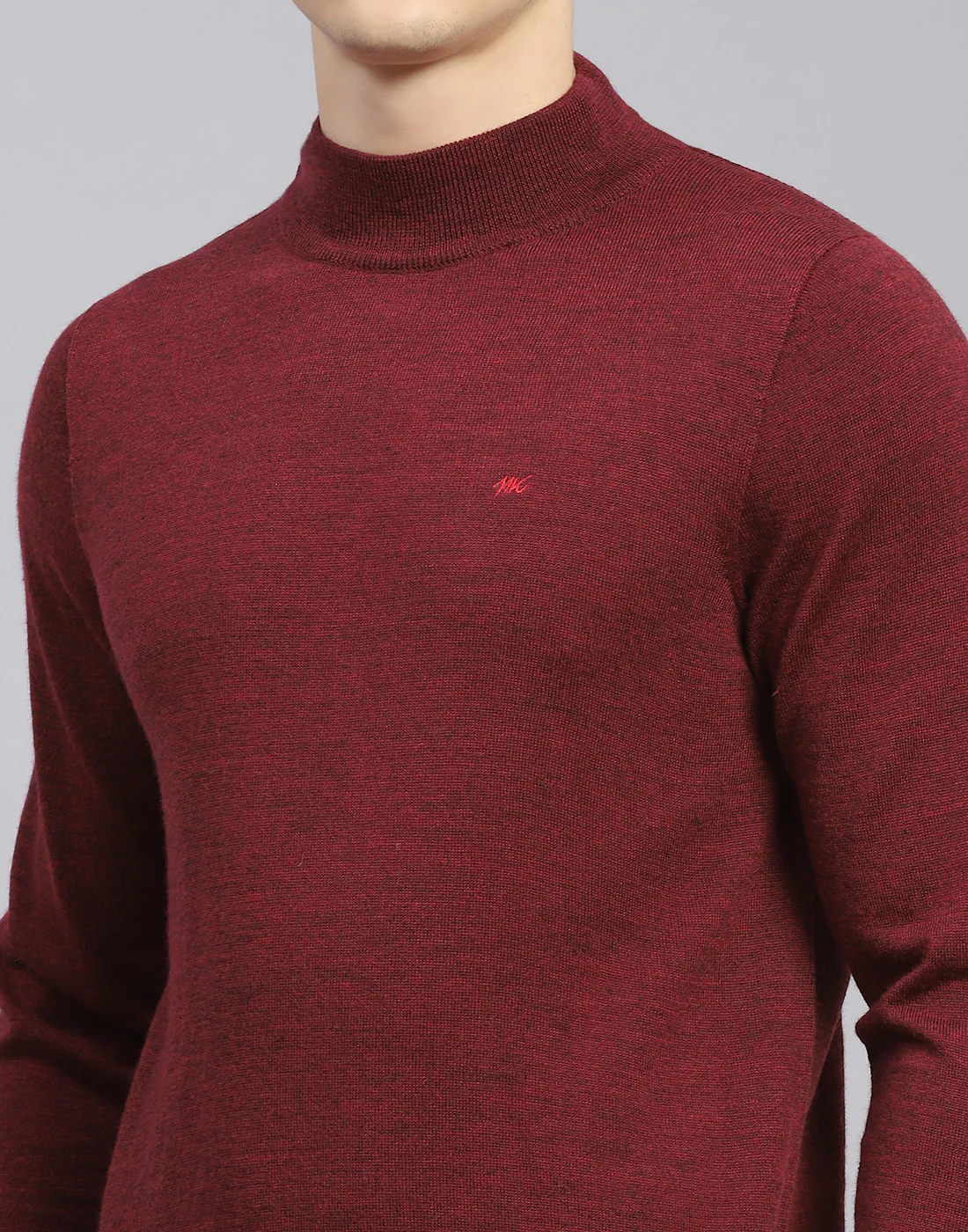 Men Maroon Solid T Neck Full Sleeve Sweater - Image 8