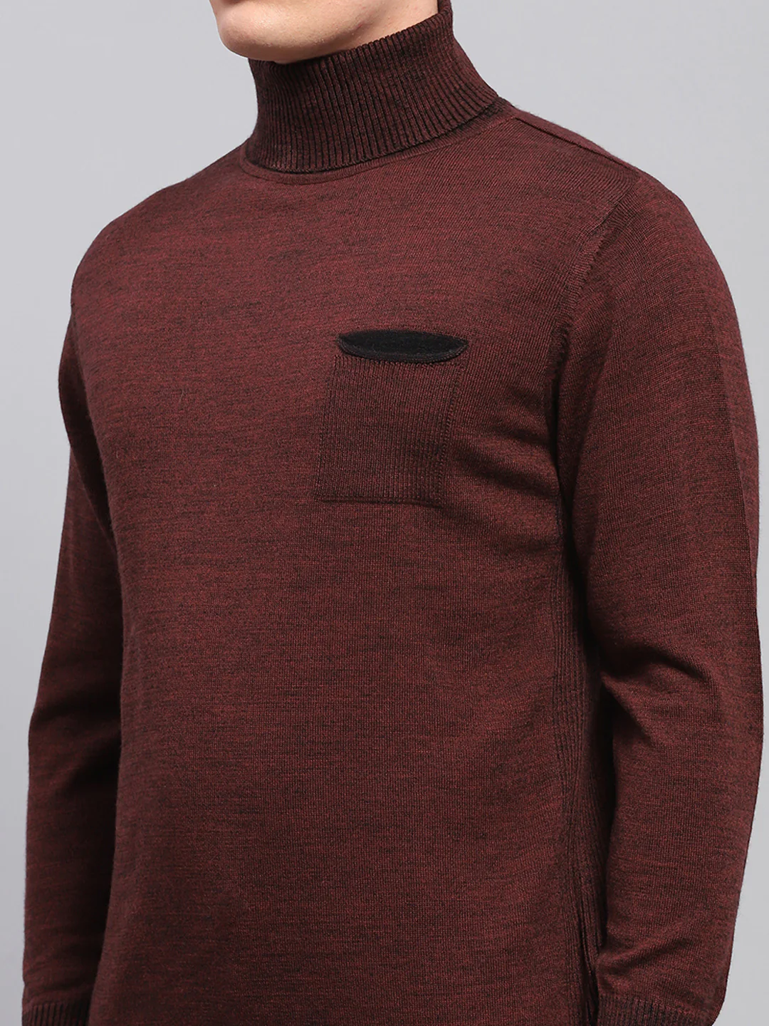 Men Maroon Solid Turtle Neck Full Sleeve Pullover - Image 6