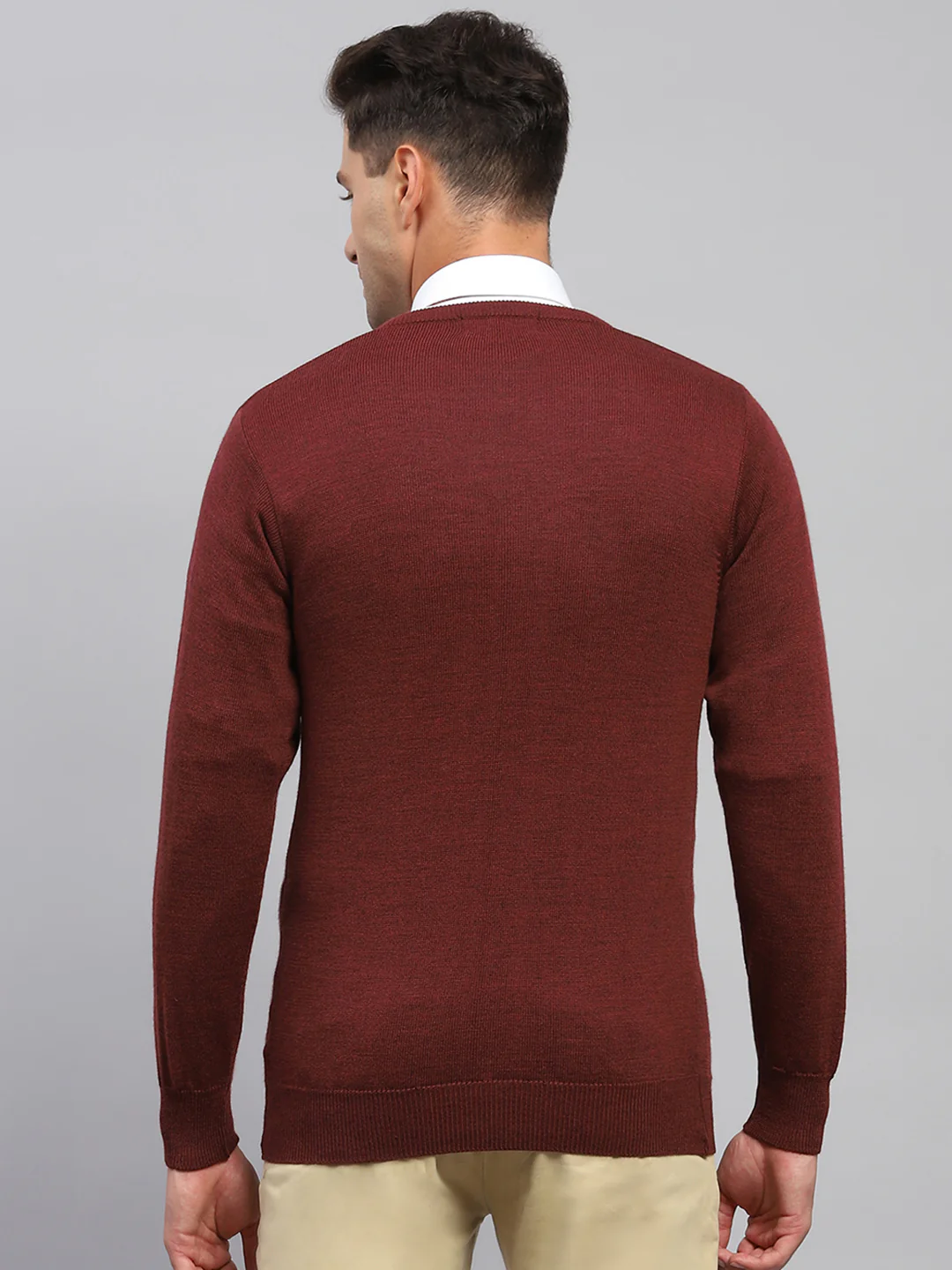 Men Maroon Solid V Neck Full Sleeve Pullover - Image 5