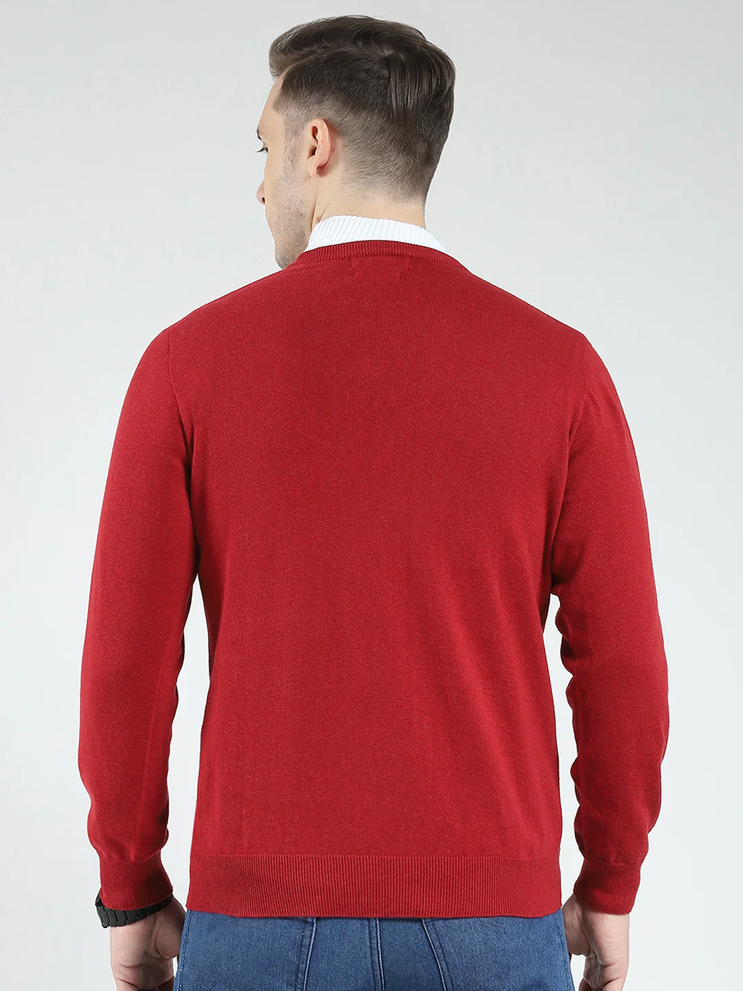 Men Maroon Solid V Neck Full Sleeve Pullover - Image 5