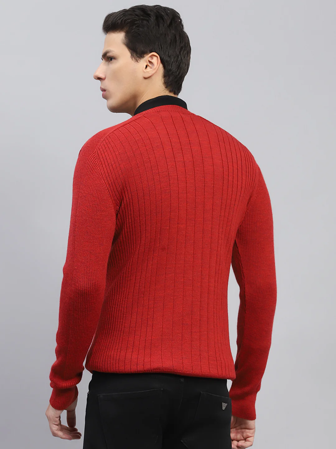 Men Maroon Solid V Neck Full Sleeve Pullover - Image 5