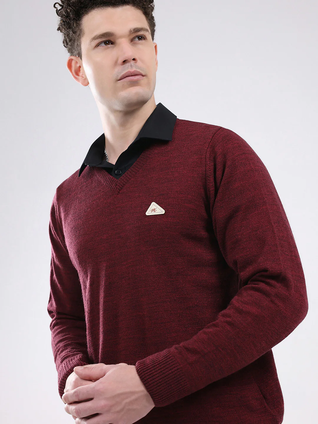 Men Maroon Solid V Neck Full Sleeve Pullover - Image 6