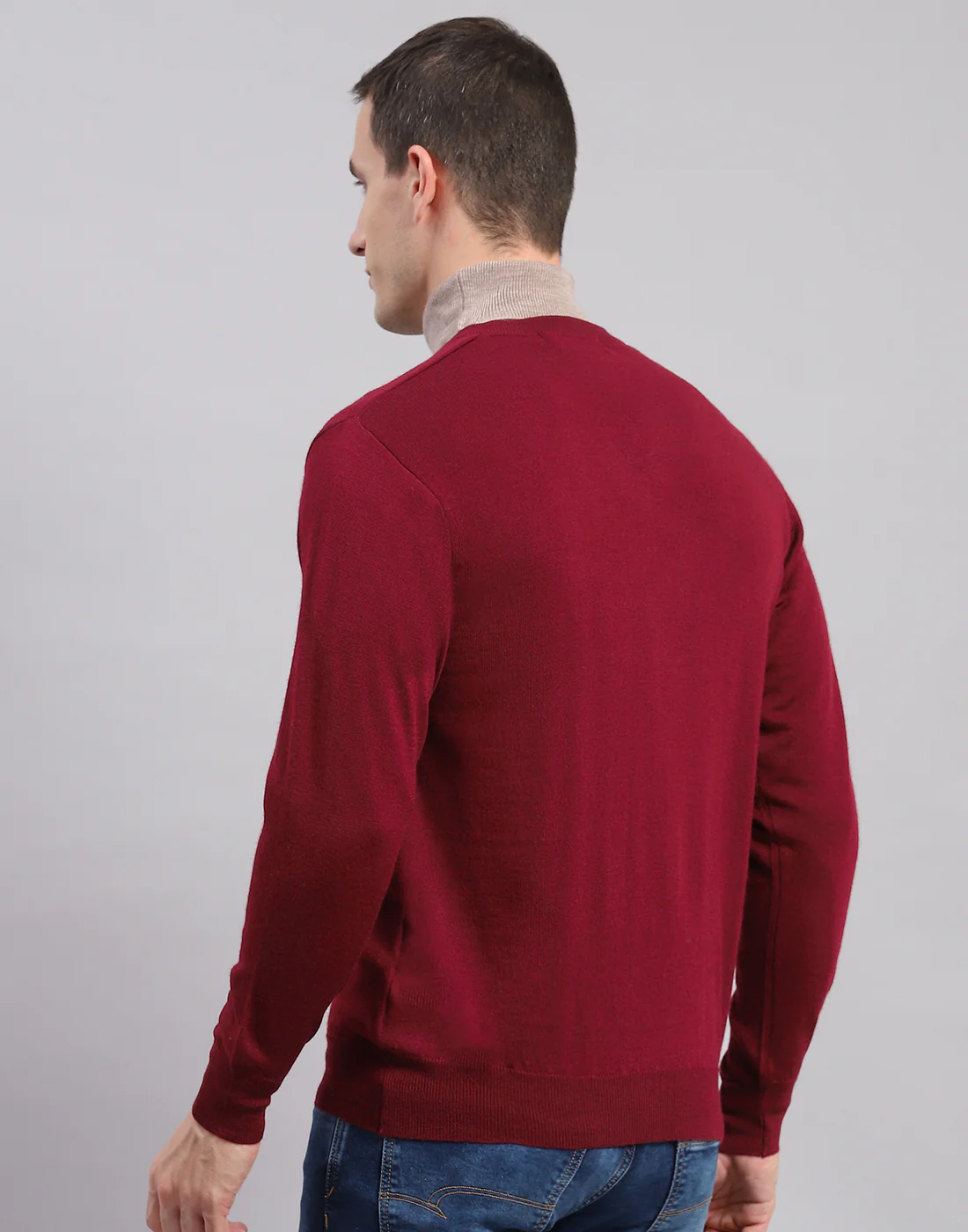Men Maroon Solid V Neck Full Sleeve Sweaters/Pullovers - Image 5